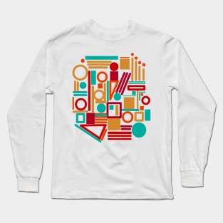 Golden red geometric pattern mid century Long Sleeve T-Shirt